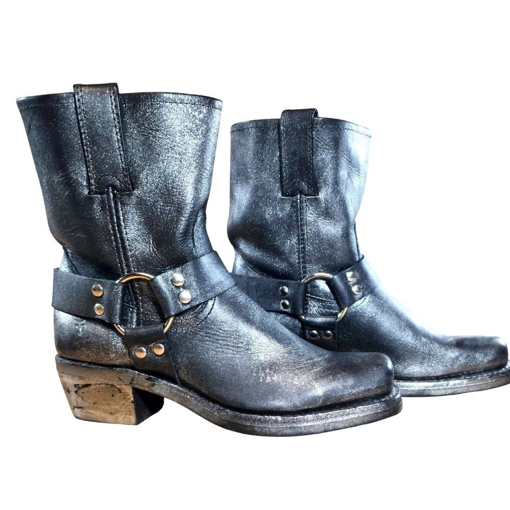 FRYE Harness Women's Black Distressed Leather Motorcycle Boots Size 7 NWOT